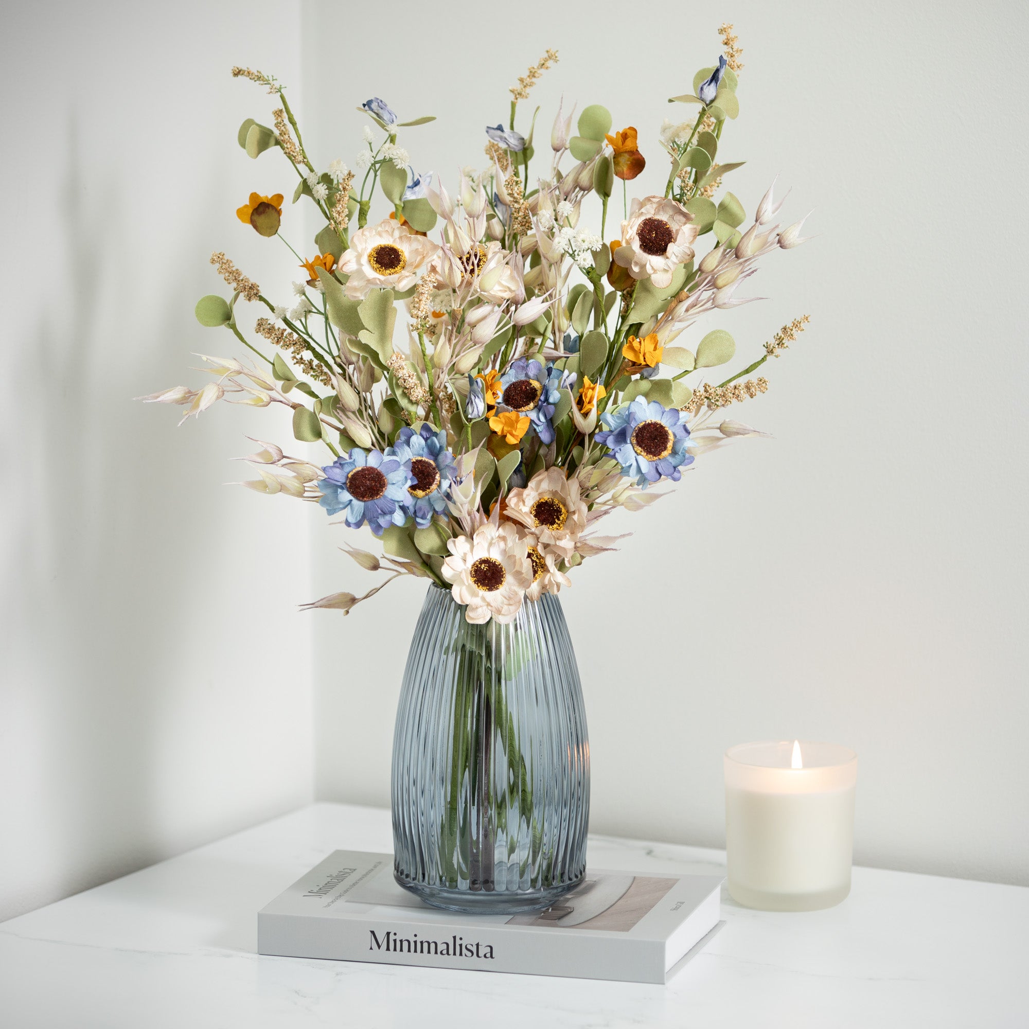 Ribbed Blue Gray Glass Vase