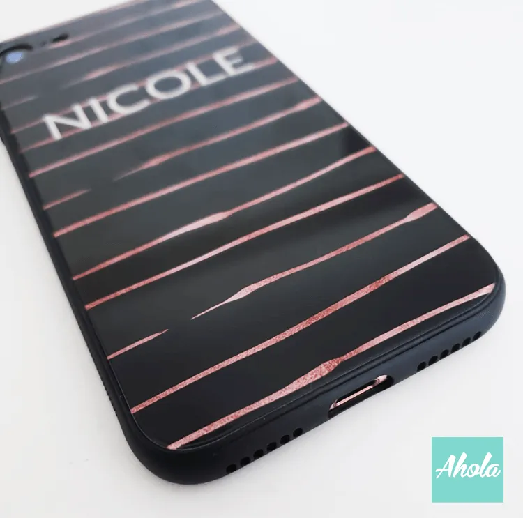 【Rosegold foil】Black bumper tempered glass phone Case 玫瑰金箔黑色全包邊玻璃名字電話殼