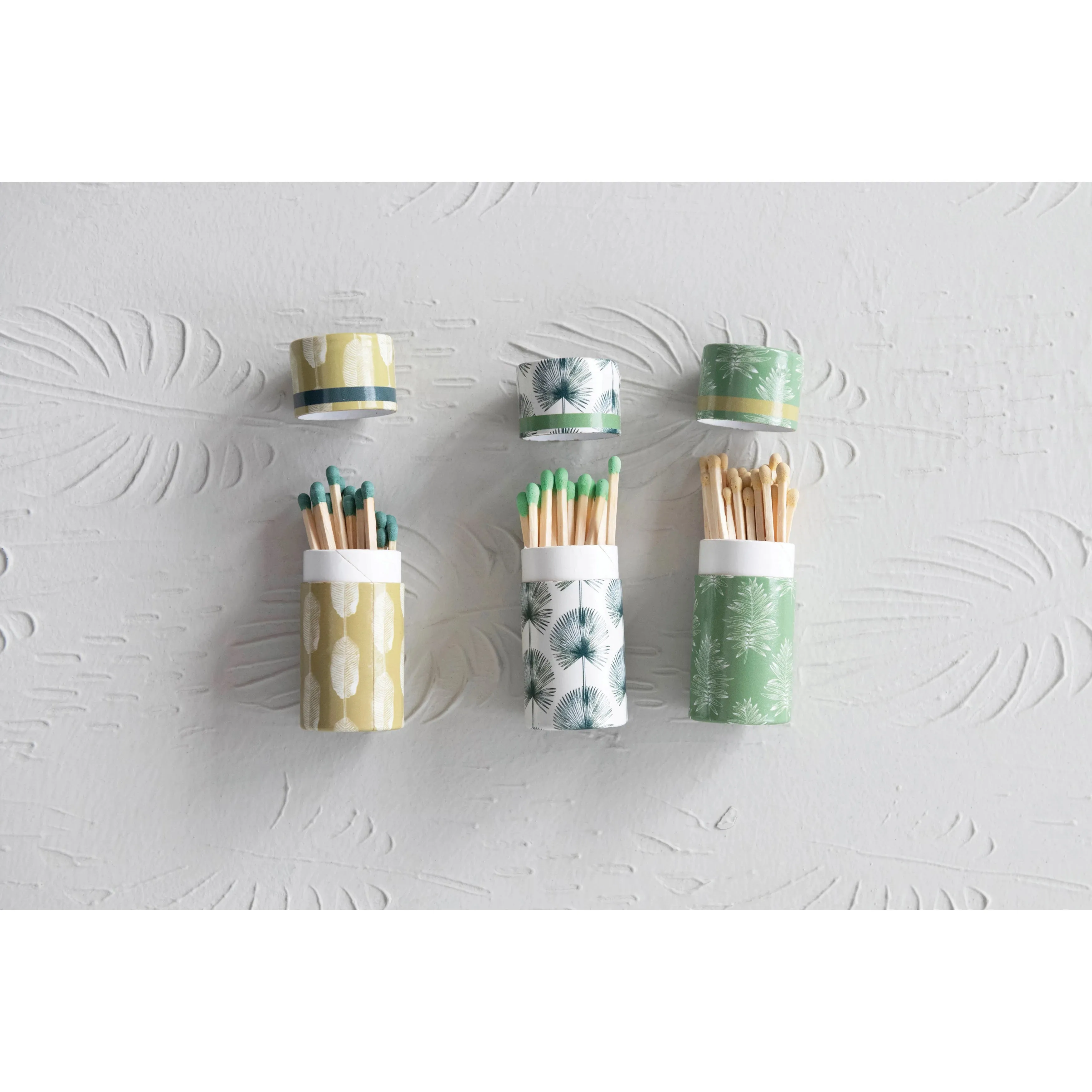 Safety Matches in Tube Matchbox with Leaves Print - (3 styles)