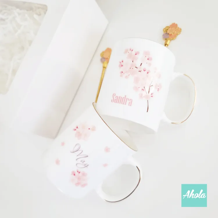 【Sakura】Cup with Spoon Gift Set 櫻花骨瓷杯+匙羹禮品套裝