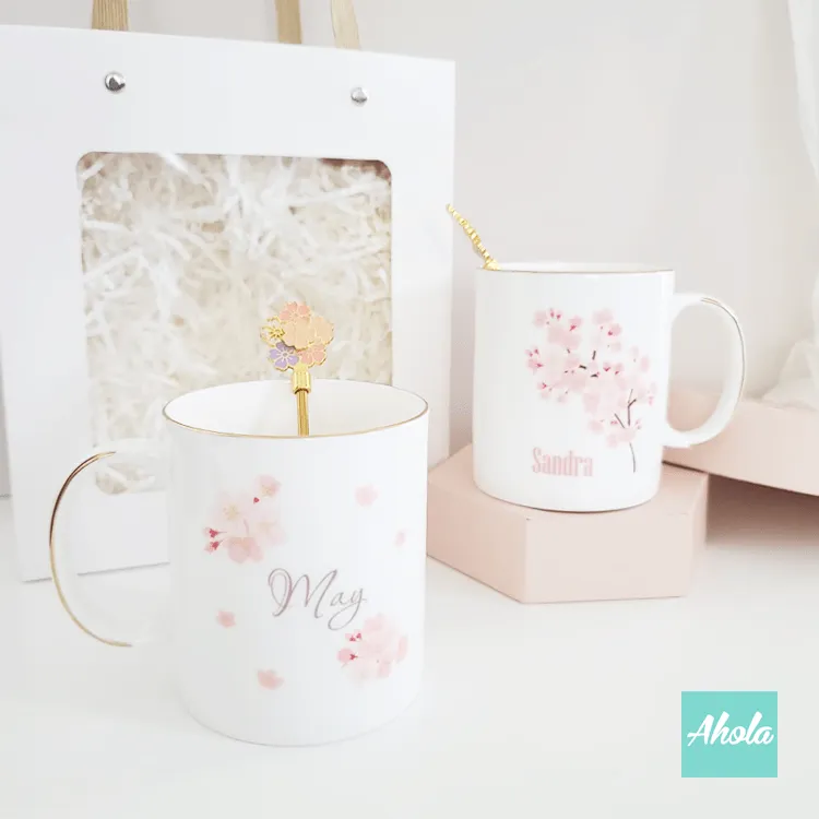 【Sakura】Cup with Spoon Gift Set 櫻花骨瓷杯+匙羹禮品套裝