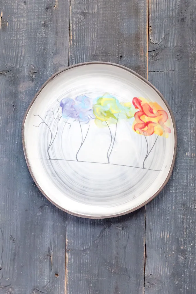 Seasons Large Round Plate Hand Painted Ceramic