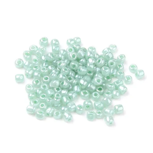 Seed Beads, Glass, Ceylon, #8, Round, Aqua, 3mm