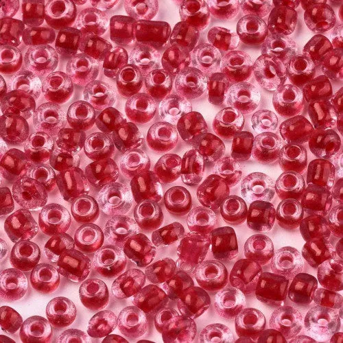 Seed Beads, Glass, Transparent, Inside Color, Crimson, Luster, #8, Round, 3mm