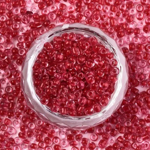 Seed Beads, Glass, Transparent, Inside Color, Crimson, Luster, #8, Round, 3mm