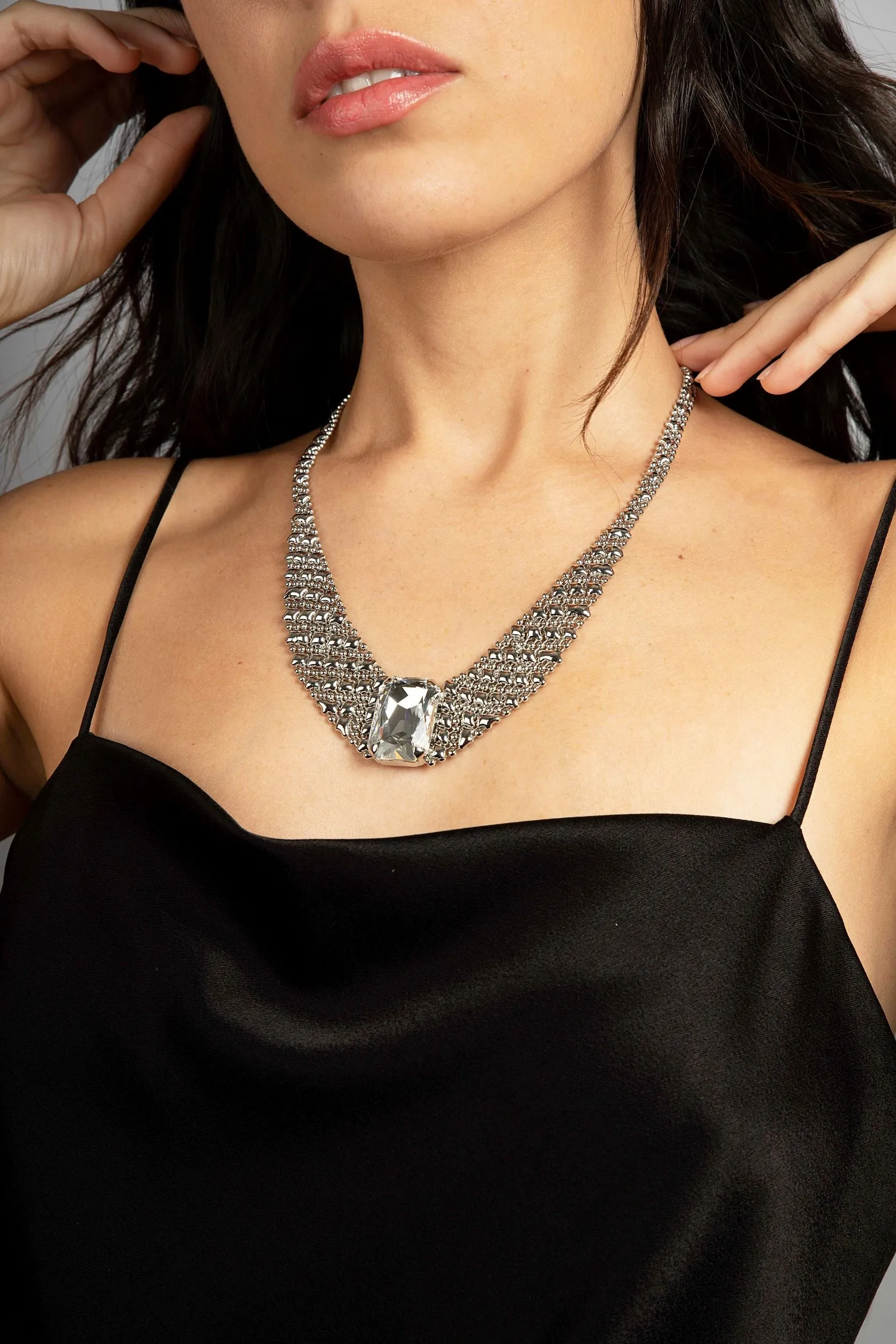 SG Liquid Metal ICN3-N Chrome Finish Necklace by Sergio Gutierrez