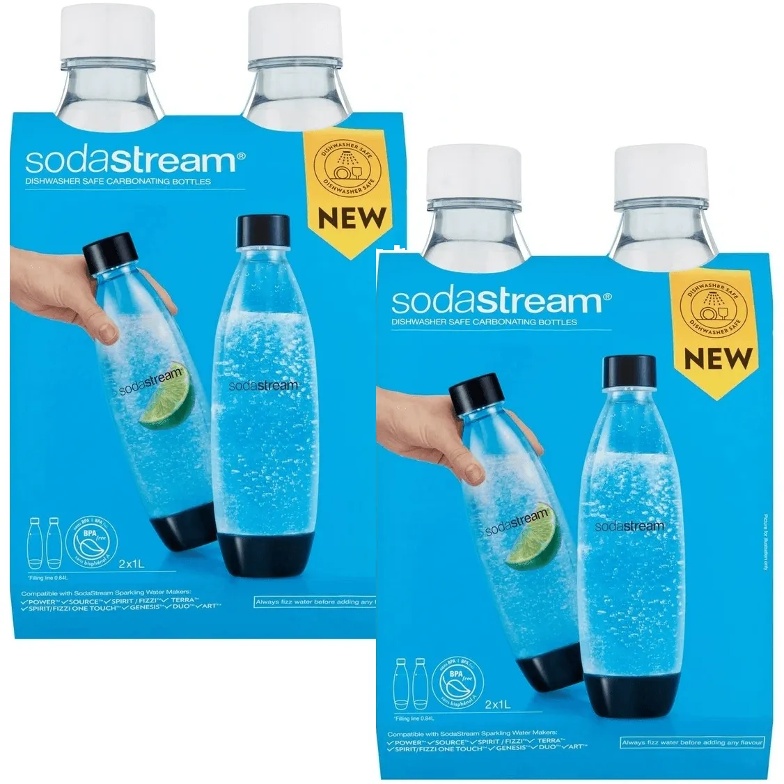 SodaStream Fuse White Bottle Dishwasher Safe Carbonating Sparkling 1L 4 Pack