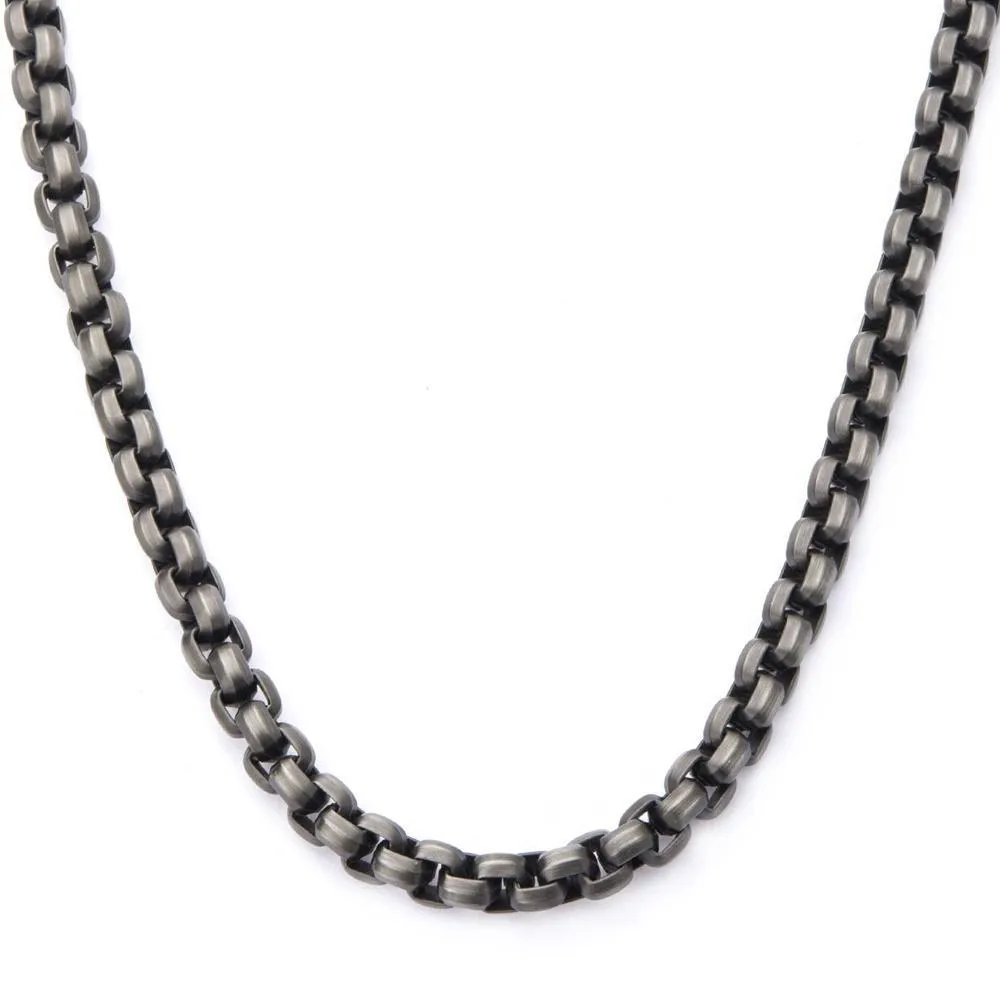 Stainless Steel HB Ion Plated Gun Metal Bold Box Chain Necklace