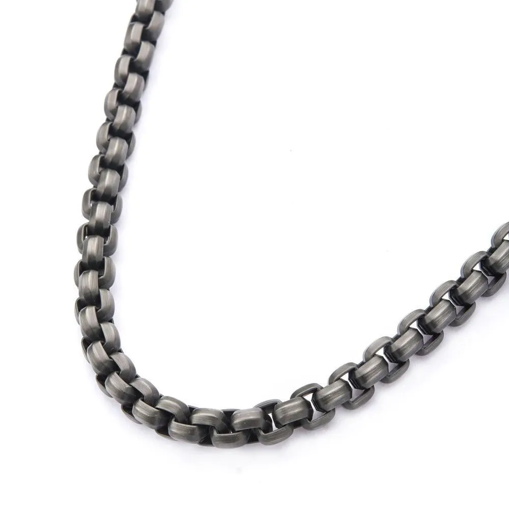 Stainless Steel HB Ion Plated Gun Metal Bold Box Chain Necklace