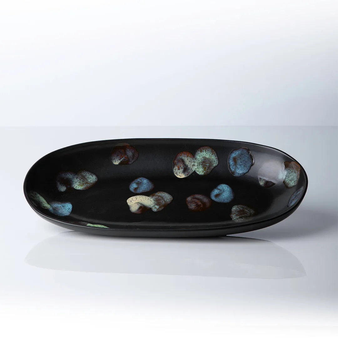 Stoneware Large Oval Platter, Multi-Color, Matte Ebony