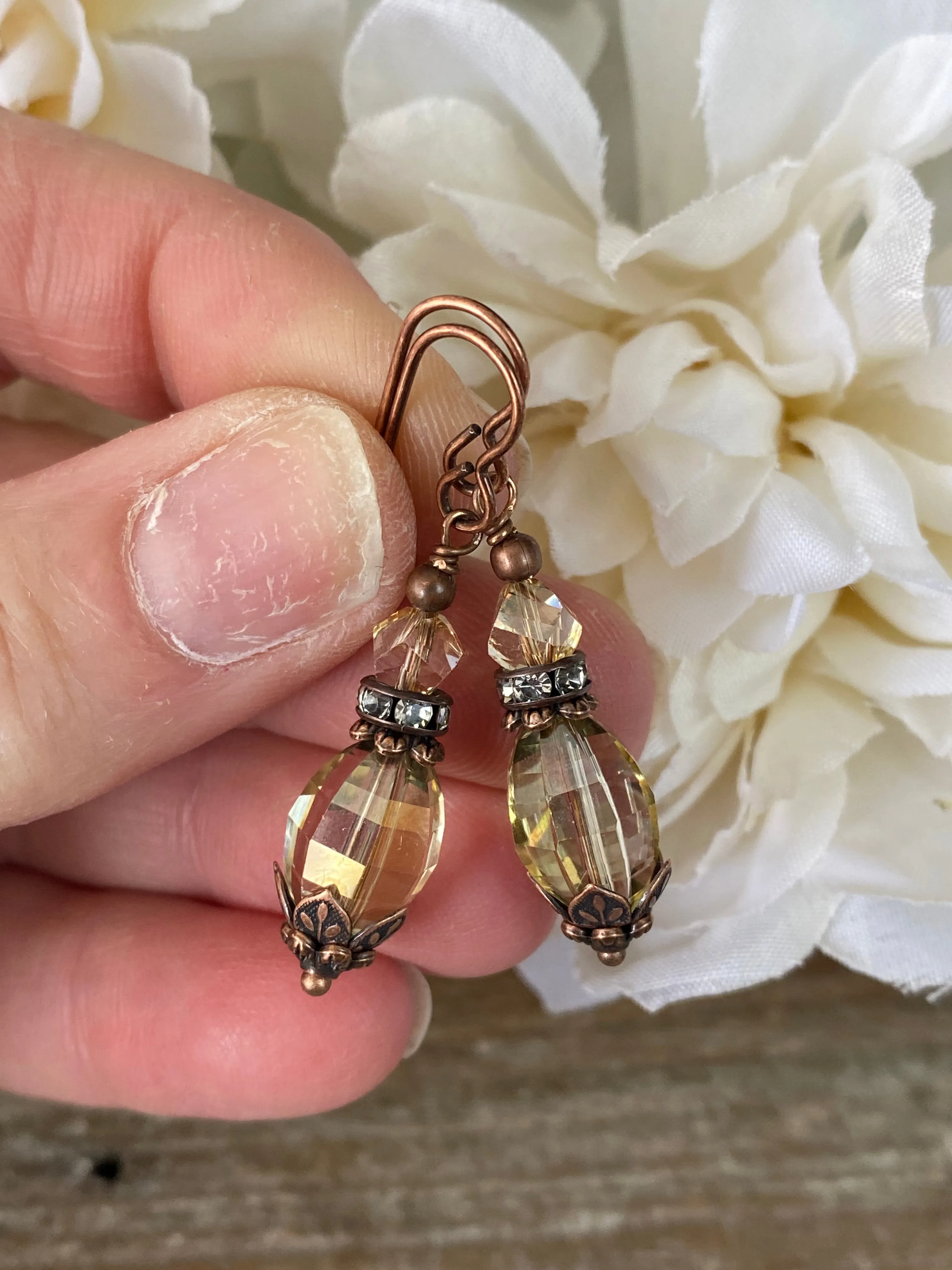 Swarovski crystals, copper metal findings, earrings