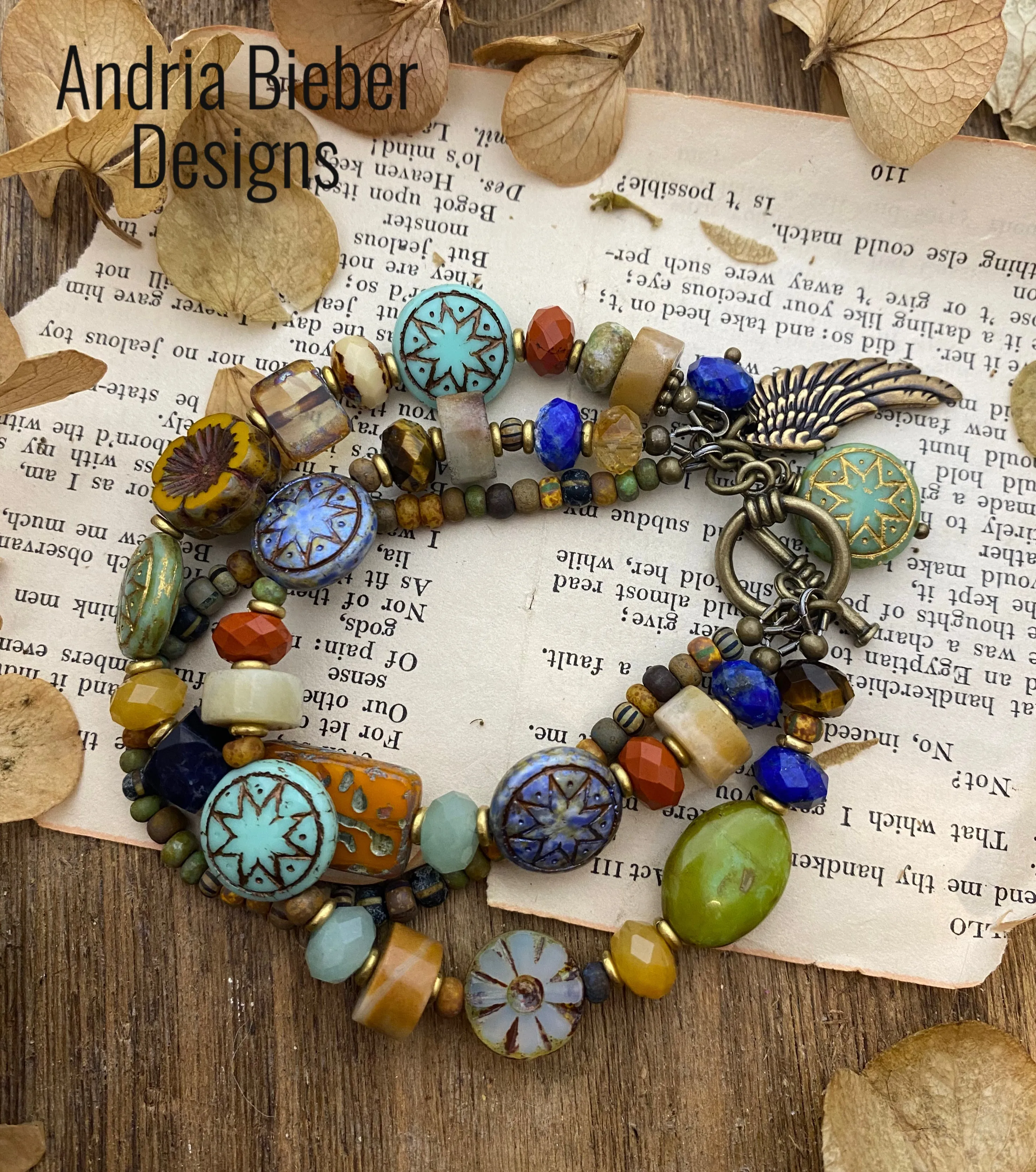 Tucson vibes. Czech glass, multi strand, bronze metal, bracelet, KIT