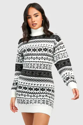 Turtleneck Fairisle Christmas Sweater Dress