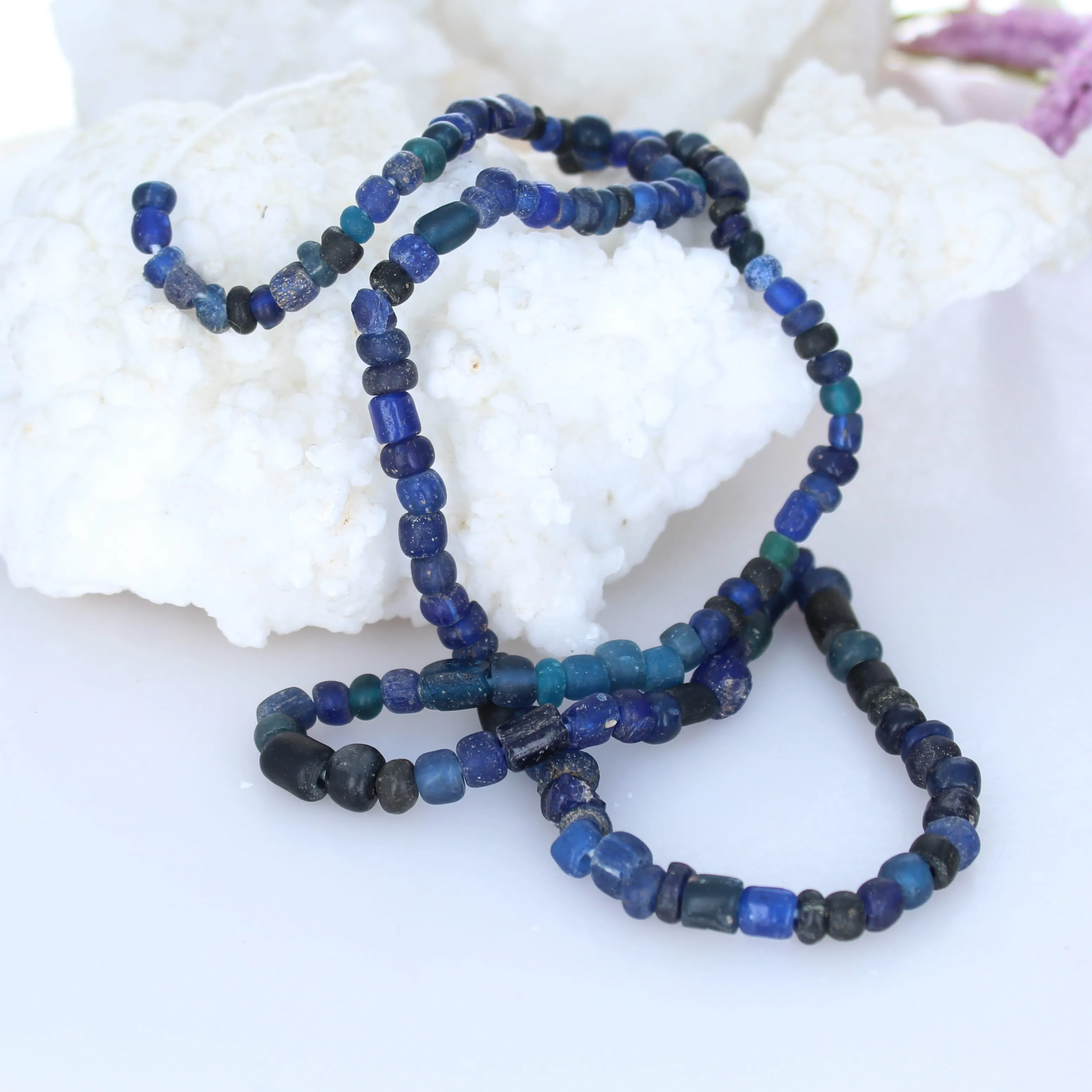 Vintage Peking Glass Beads Deep Ocean Blues 22 4-6mm