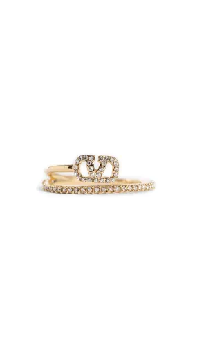 Vlogo Signature Metal and Swarovski Ring - Gold