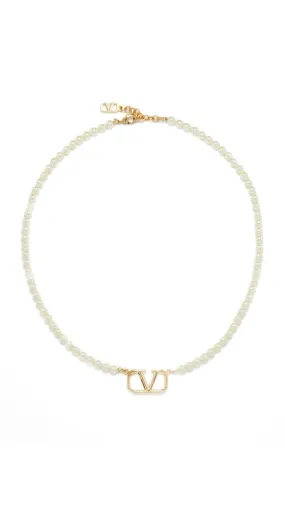 Vlogo Signature Metal Necklace with Swarovski Pearls - Gold