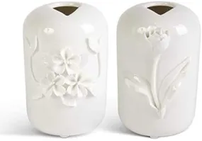 White Ceramic Vase with Raised Flowers - 2 Styles