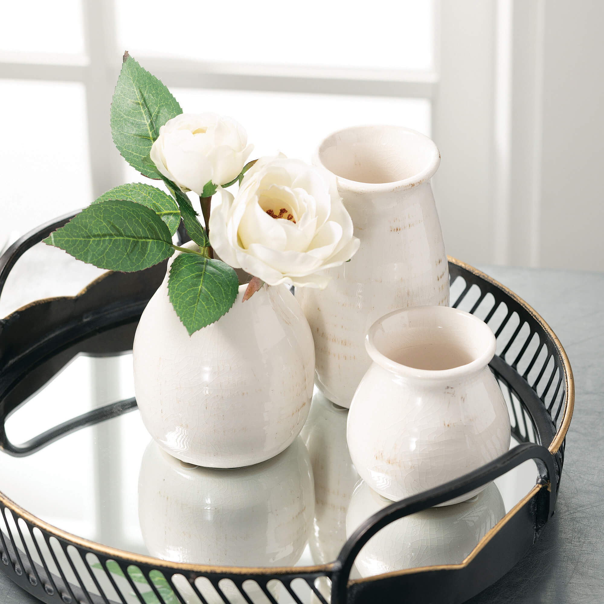 White Glossy Vase Set Of 3