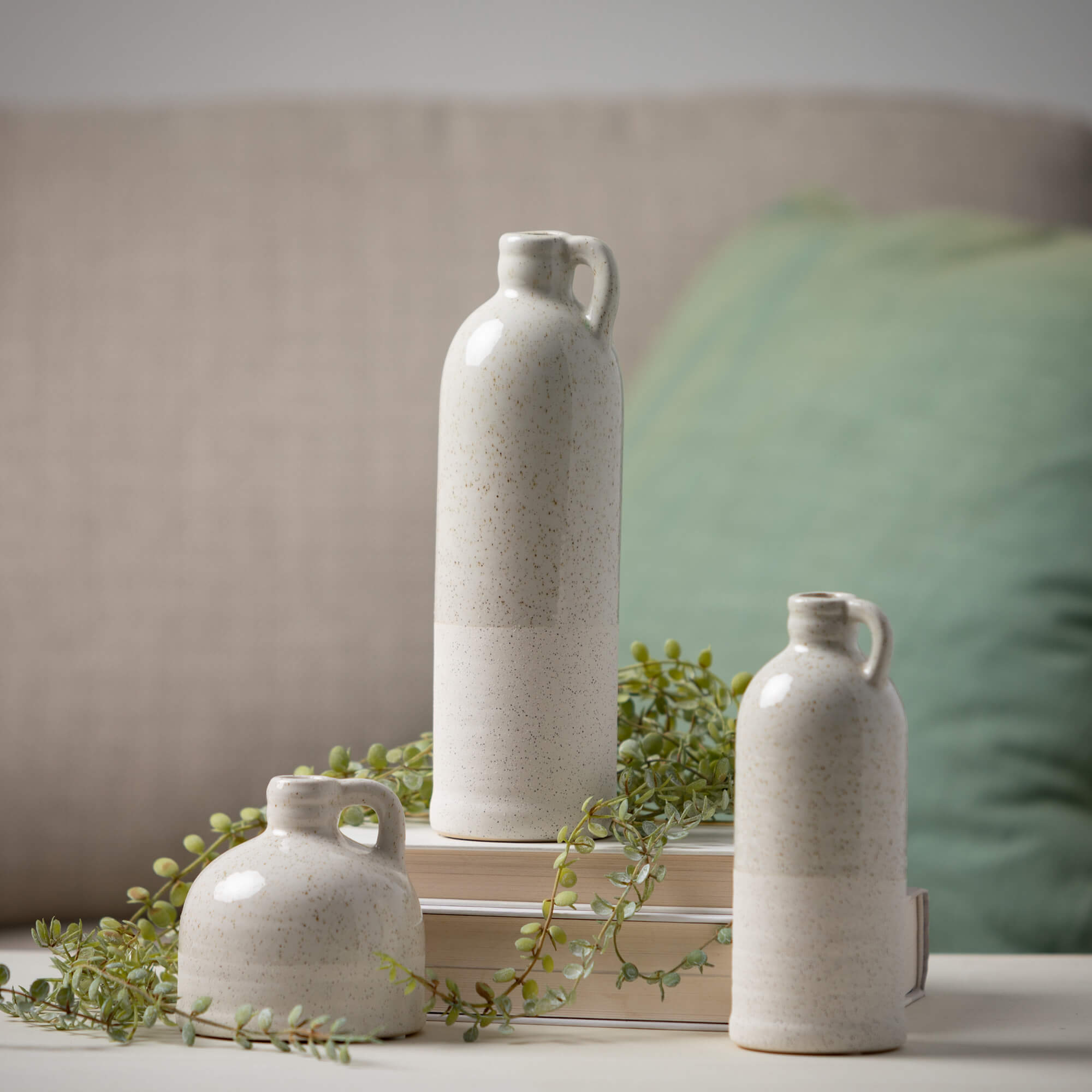 White Speckled Jug Vase Trio