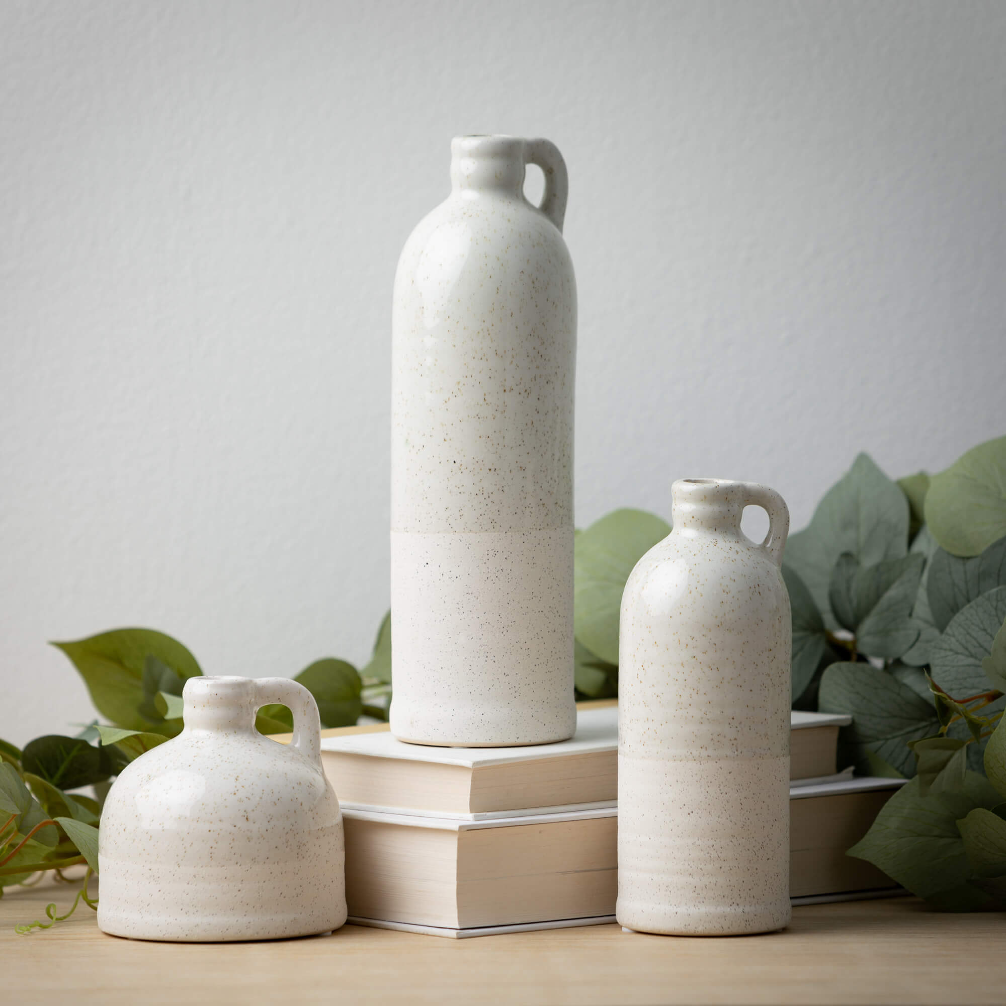 White Speckled Jug Vase Trio