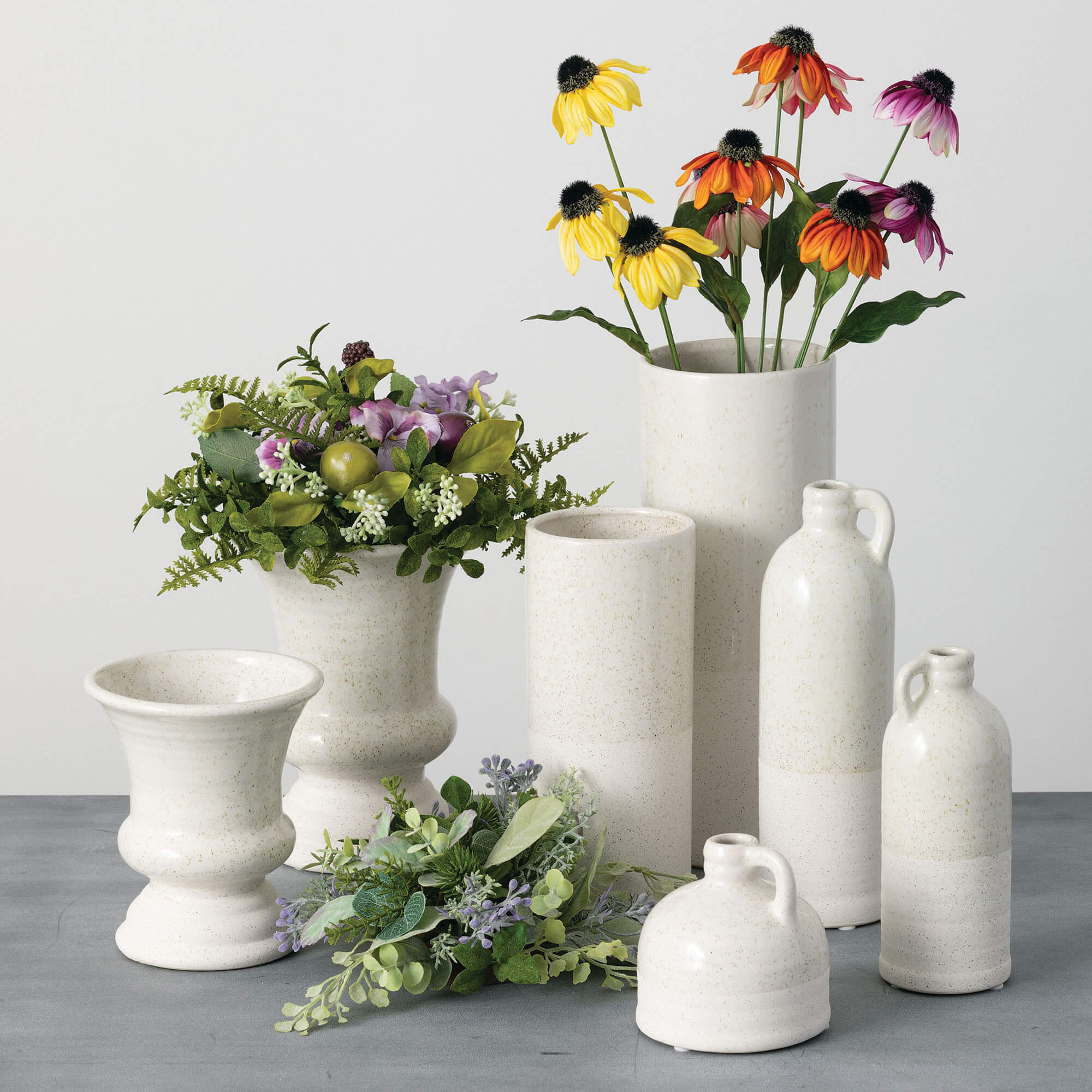 White Speckled Jug Vase Trio