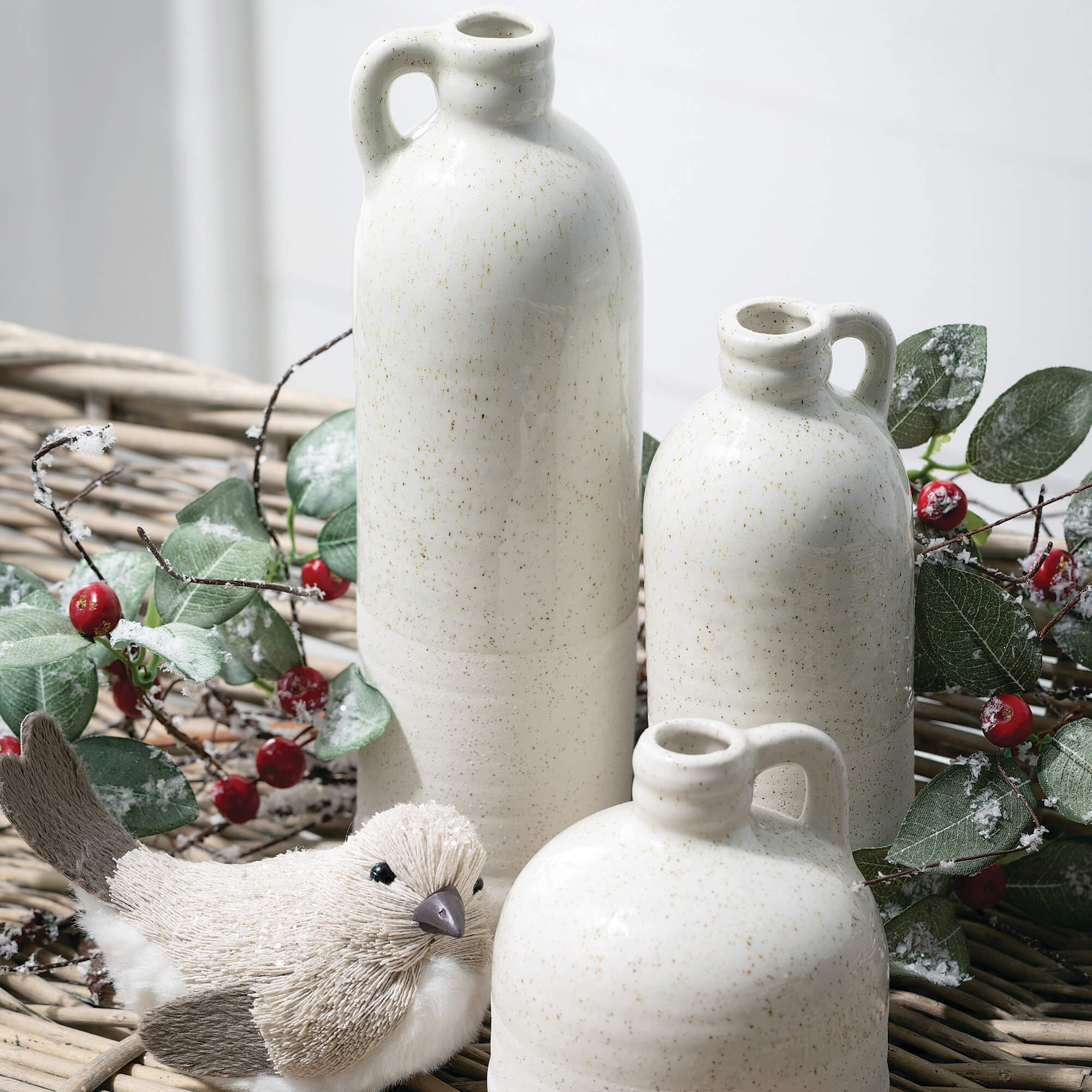 White Speckled Jug Vase Trio