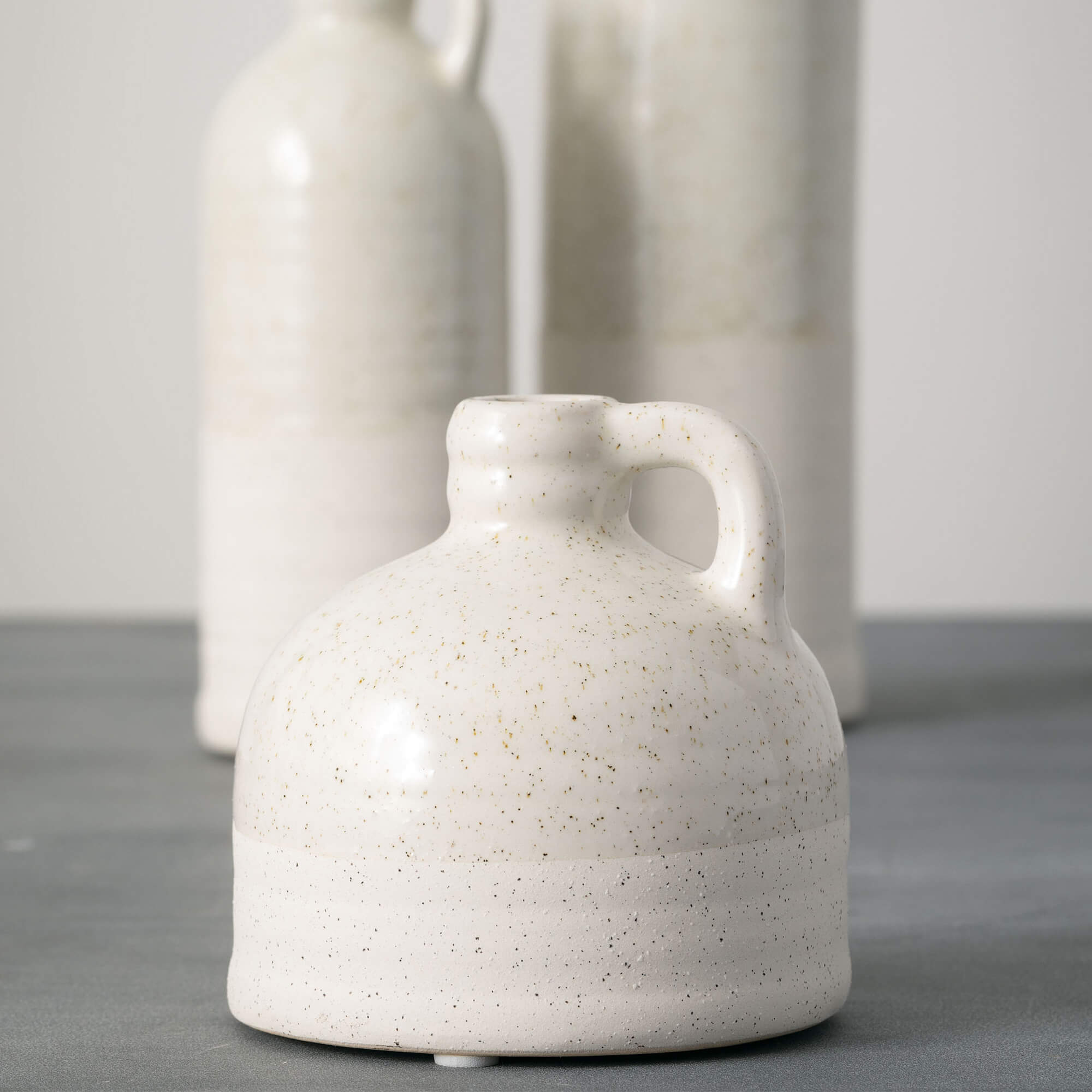 White Speckled Jug Vase Trio