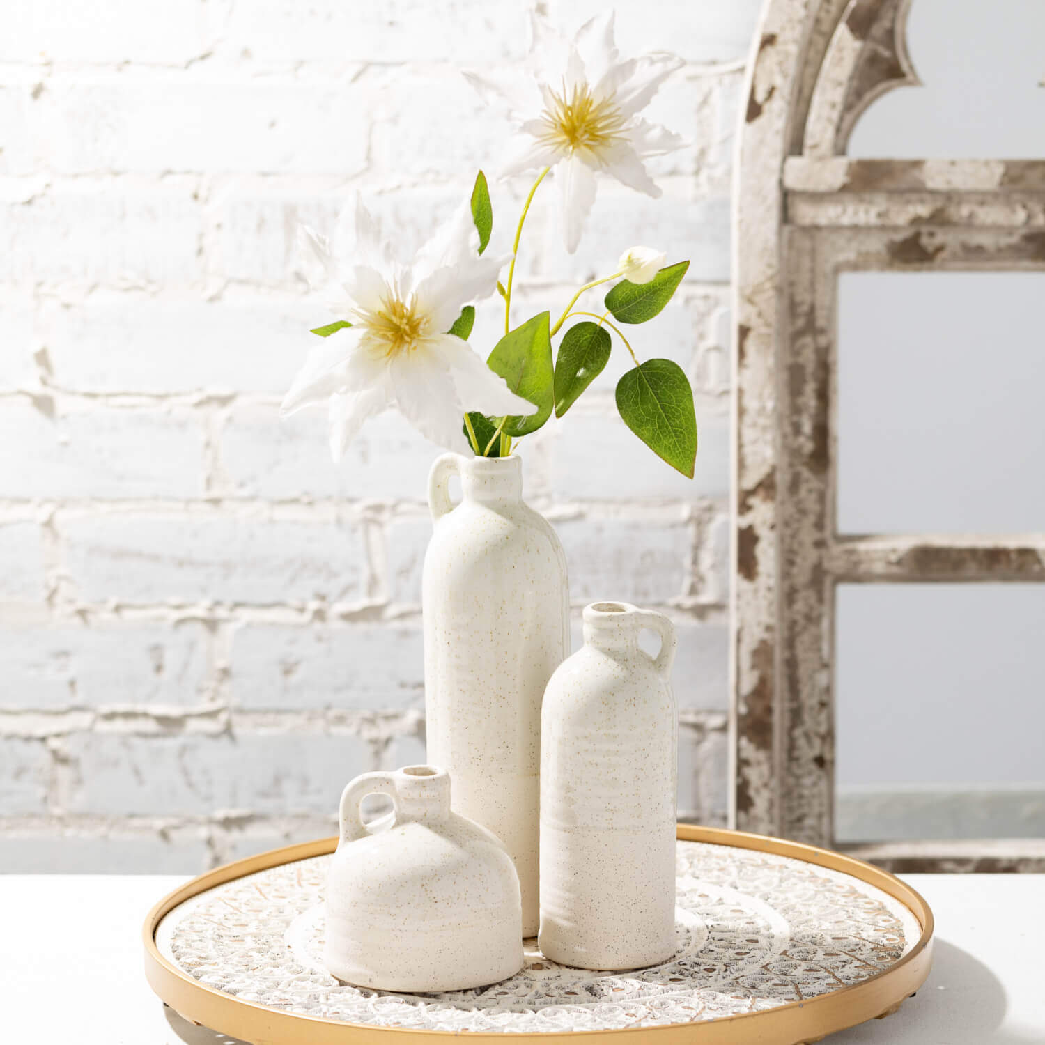 White Speckled Jug Vase Trio