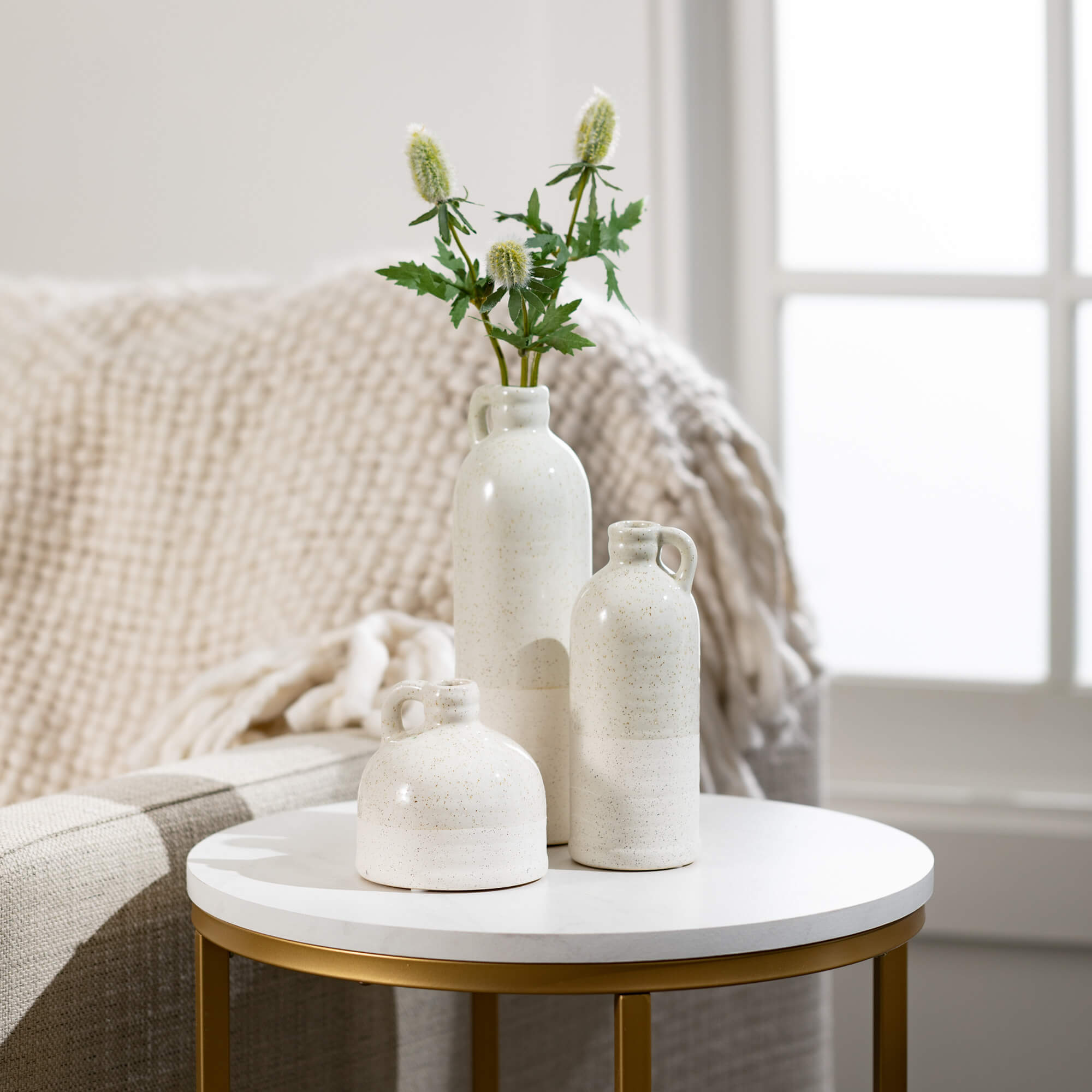 White Speckled Jug Vase Trio