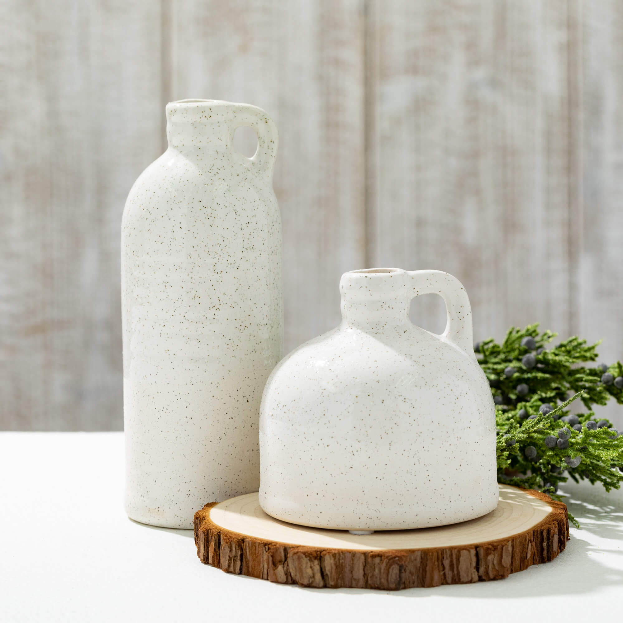 White Speckled Jug Vase Trio