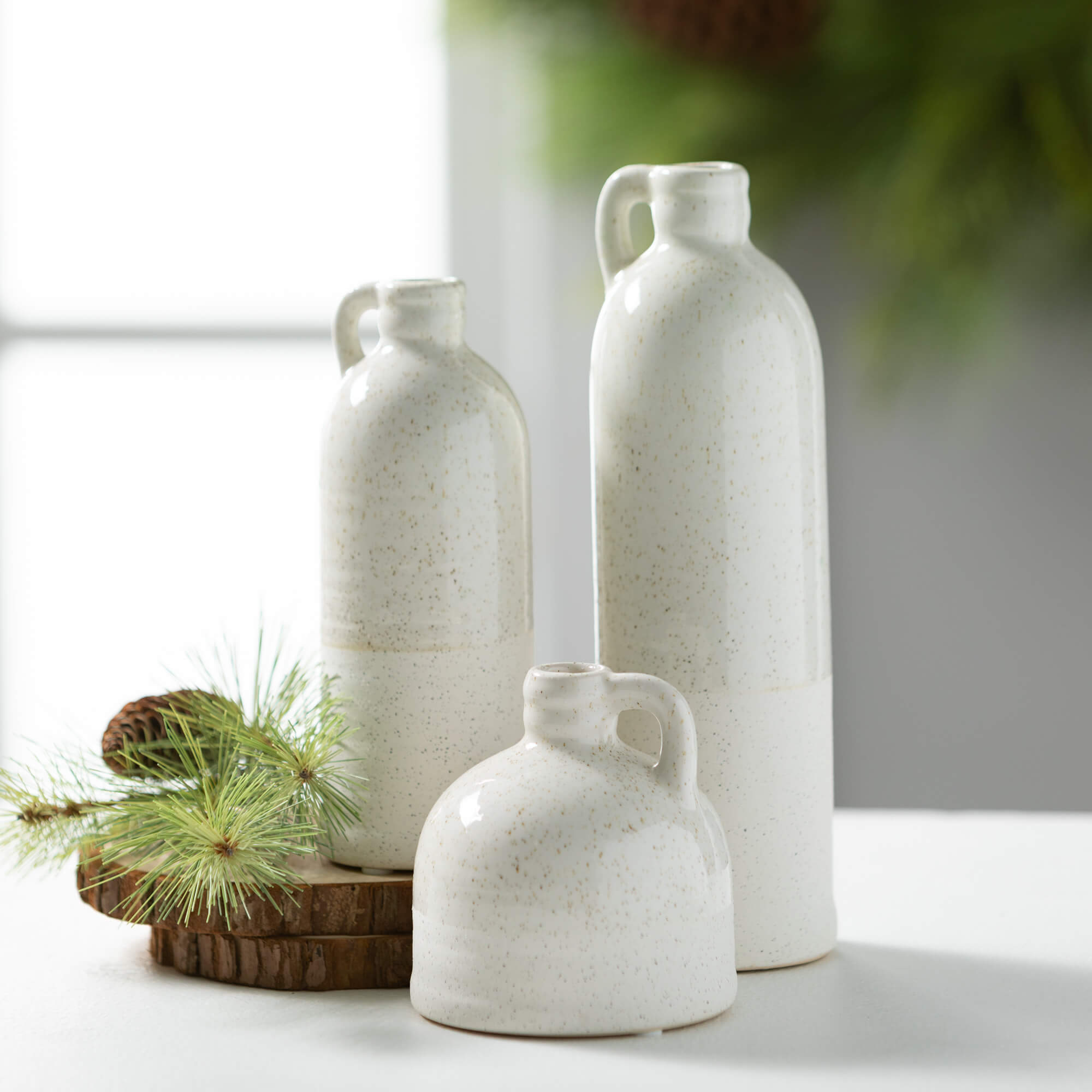 White Speckled Jug Vase Trio