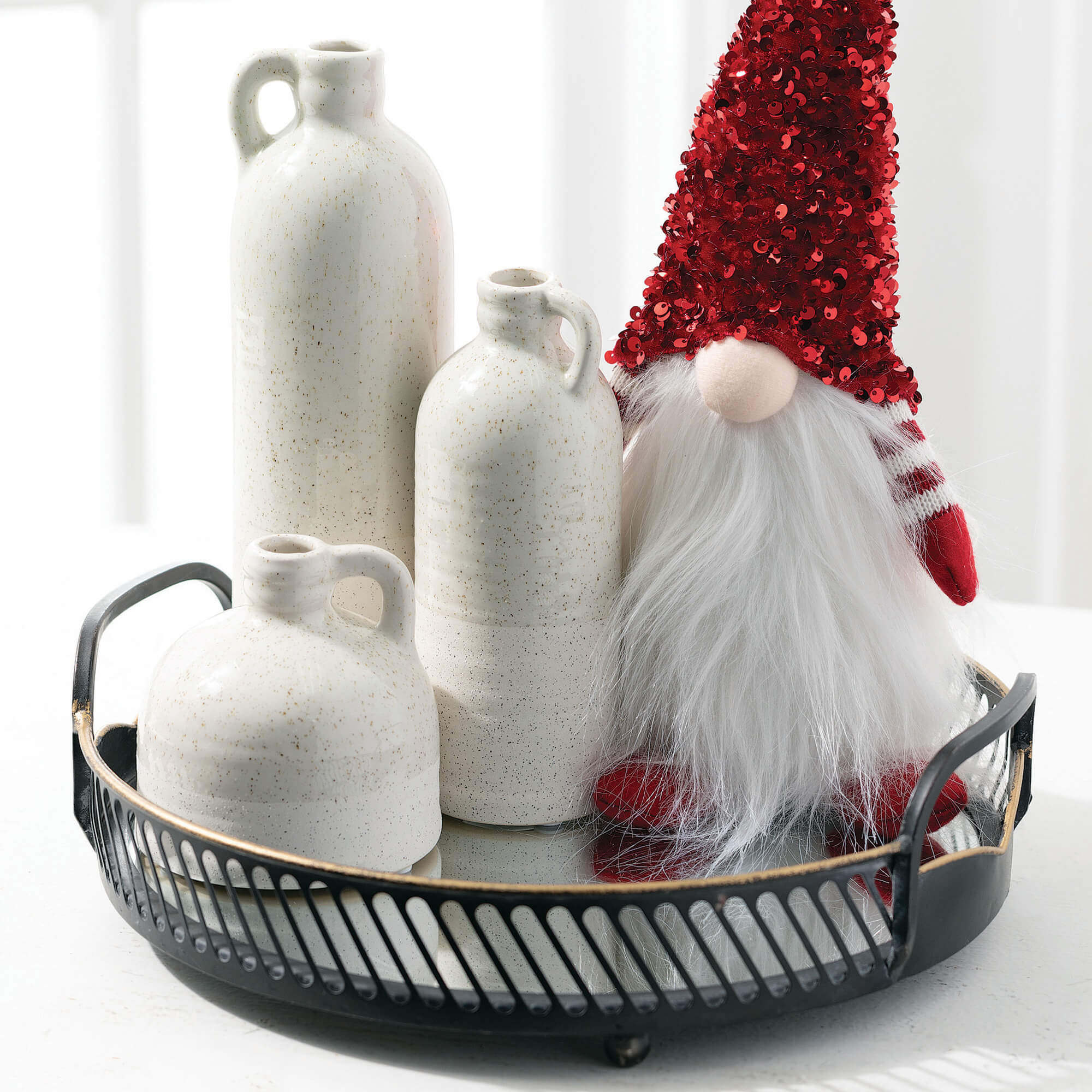 White Speckled Jug Vase Trio